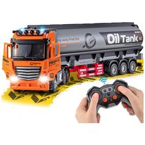 Caminhão Semi Truck de Controle Remoto com 9 Canais e Reboque de Metal, Caminhão Tanque de Óleo com Controle Remoto 2.4Ghz, Luzes e Sons, WEMOKA