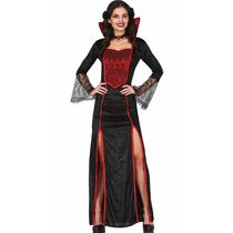 Fantasia Vampira Feminina de Luxo Adulta Vestido Gótico com Fenda de Halloween