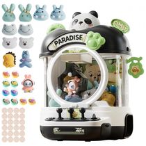 Máquina de Garra Preto e Branco – Mini Arcade Infantil com 10 Pelúcias, 10 Brinquedos, 10 Ovos-Surpresa, 24 Moedas, Luzes LED e Música
