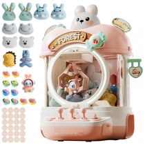 Máquina de Garra Rosa – Mini Arcade Infantil com 10 Pelúcias, 10 Mini-Brinquedos, 10 Ovos Surpresa, 24 Moedas, Luzes LED e Som