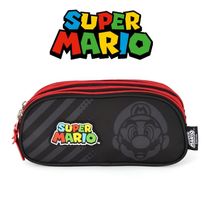 Estojo Escolar Triplo Super Mario Listras Vermelho Luxcel