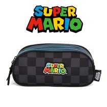 Estojo Escolar Triplo Super Mario Quadriculado Azul Luxcel