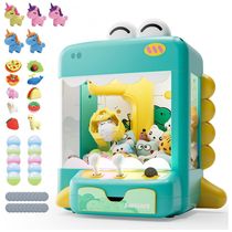 Máquina de Garra Dinossauro Verde e Amarelo Skirfy – Mini Vending Machine Infantil com 45 Brinquedos, Luzes LED, Música e Desafio de 60 Segundos
