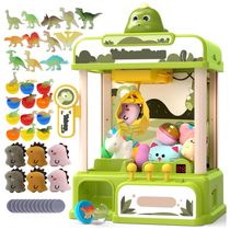 Skirfy Máquina de Garra Dinossauro Eletrônica para Crianças com 34 Brinquedos e Sons, Dispensador de Doces Verde