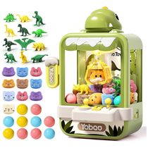 Eohemeral Máquina de Garra Dinossauro Verde para Crianças, Mini Arcade Eletrônico com Música e 10 Pelúcias + 12 Acessórios