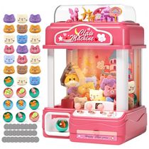 Máquina de Garra AIQI Transparente com Luzes e Som, 42cm, Dispensadora de Prêmios 55 Itens, Plástico, Rosa, Bivolt, Para Crianças