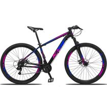 "Bicicleta Aro 29 Ksw 24v Tourney Freio Hidraulico Trava E K7 - - 21"" Preto-Azul E Rosa"
