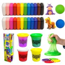 Kit 24 Massinhas EVA que Pula 4 Potes Slime Coloridos 28pçs