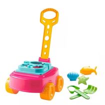 Carrinho de Puxar Mileva c/ Pá e Rasteio e Formas - Para Praia - Cardoso Toys