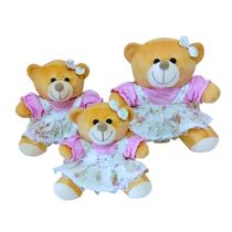 Ursa Pelúcia Jardineiras Rosa 3 Un