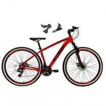 Bicicleta Aro 29 Ksw Xlt Alumínio 24v Câmbios Shimano Garfo Suspensão Pneu Faixa Bege Vermelho 19