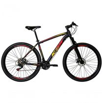 Bicicleta Aro 29 Ksw Xlt Alumínio 27v Freio Disco Mecânico Garfo Suspensão - Preto/vermelho/amarelo Tam.15