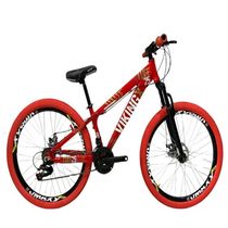 Bicicleta Vikingx Vermelha Aro 26 Câmbios Shimano Roda Vmaxx Pneu Vermelho