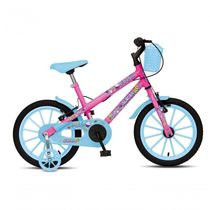 Bicicleta Aurora Fest; Aro 16; Com Freios V-brake; Com Rodas De Apoio; Capa Corrente E Cestinha Rosa/azul Neon