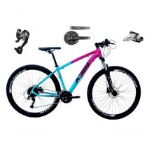 Bicicleta Aro 29 Ksw Xlt 27v Câmbios Shimano Altus Freios Hidráulicos Garfo Com Trava - Rosa-azul Tam.15
