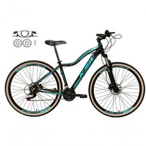 Bicicleta Feminina Aro 29 Ksw Mwza 24v Freios Disco Hidráulicos Garfo Suspensão Pneu Faixa Bege - Preto-azul Tam.17