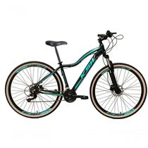 Bicicleta Feminina Aro 29 Ksw Mwza 24v Freio Disco Garfo Suspensão Mtb 29 Alumínio Pneu Faixa Bege - Preto-azul Tam.17