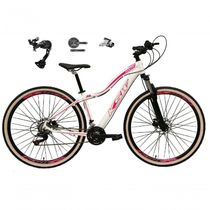 Bicicleta Feminina 29 Ksw Mwza Câmbio Alívio E Altus 27v F/hidráulico Garfo Trava Pneu Bege - Branco/rosa Tam.15