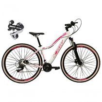 Bicicleta Aro 29 Ksw Mwza 24v Câmbio Shimano Acera K7 Garfo Trava Freio A Disco - Branco/rosa Tam.15