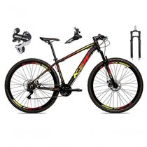 Bicicleta Aro 29 Ksw Xlt 24v Câmbio Shimano Acera K7 Garfo Trava Freio A Disco - Preto-vermelho-amarelo Tam.17