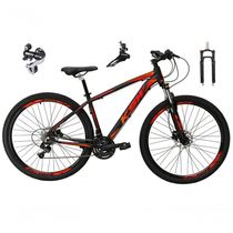 Bicicleta Aro 29 Ksw Xlt 24v Câmbio Shimano Acera K7 Garfo Trava Freio A Disco - Preto-vermelho-laranja Tam.15