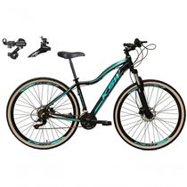 Bicicleta Feminina Aro 29 Ksw Mwza Alumínio Shimano 24v Disco Garfo Suspensão Pneu Faixa Bege - Preto-azul Tam.15
