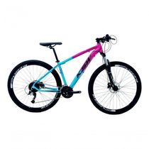 Bicicleta Aro 29 Ksw Xlt 24v K7 Câmbios Shimano Freio Hidráulico Garfo Trava - Rosa-azul Tam.17