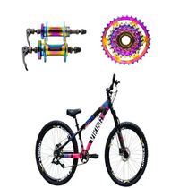 Bicicleta Aro 26 Vikingx Preto Rosa 1x7v Cubo E Roda Livre Camaleão