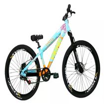 Bicicleta Vikingx Azul Laranja Aro 26 Single Wheeling Freio Hidráulico