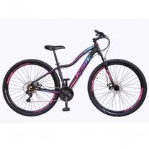 "Bicicleta Aro 29 Ksw 1x9v Shimano Hidráulico Trava K7 11-40 - 17"" Preto-rosa E Azul"