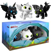 Como Treinar Seu Dragão - Kit com 3 Bonecos - Mini Dawn, Dusk e Eclipse - Baby Dragões - Pupee