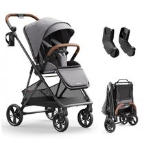 Carrinho de Bebê MAMAZING Air Lux Cinder - Estrutura Fibra de Carbono, Dobrável com Uma Mão, Assento Reversível, Adaptador para Bebê Conforto