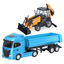 Kit de Brinquedos com Trator Retroescavadeira e Caminhão Caçamba Articulados