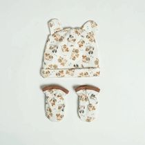 Kit Hug Touca E Luva Doguinhos Marrom Café