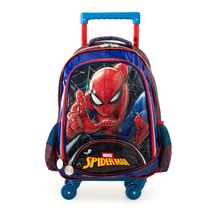 Mochila Escolar Masculina de 4 Rodinhas Homem Aranha Premium Azul