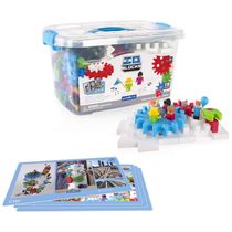 Blocos de construção interligáveis Guidecraft IO Blocks Tabletop System com 118 peças, engrenagens, e base de montagem para atividades STEM