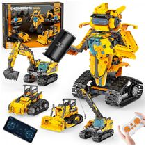 Kit 5 em 1 Robô STEM QHECTTY controle remoto e app 736 peças veículos de construção