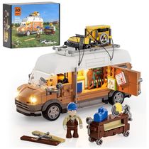 Conjunto de Blocos de Montar FUNWHOLE Caminhão Marcenaria LED, 496 Peças, Ferramentas Madeira Realistas, Portas Abertas, Modelo F9030,