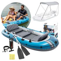 Bote Inflável Barco Excursion 5 Pessoas Azul com Capota Remos e Bomba Intex