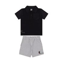 Conjunto Curto Tigor T Tigre Camiseta Polo e Bermuda Listras