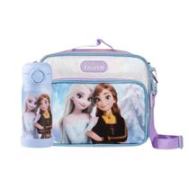 Kit Lancheira Térmica Infantil Feminina + Garrafinha Térmica 350ml Frozen Azul Claro