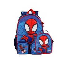 Kit Mochila Escolar e Lancheira Térmica Infantil Masculina Spidey Baby 3D Azul Escura