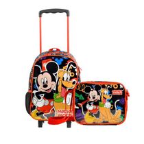 Kit Mochila de Rodinha e Lancheira Térmica Infantil Masculina Mickey Preta