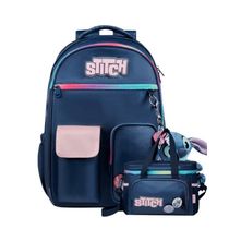 Kit Mochila Escolar e Lancheira Térmica Feminina Stitch Azul
