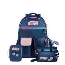 Kit Mochila Escolar, Lancheira Térmica  e Estojo Box Feminino Grande Stitch Azul
