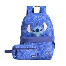 Kit Mochila Escolar Feminina + Necessaire Stitch Bloom Azul Escuro