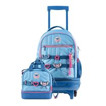 Kit Mochila de Rodinhas + Lancheira Térmica Feminina Stitch Star Azul