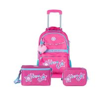 Kit Mochila de Rodinha Feminina + Lancheira Térmica + Estojo Box Juvenil BG Joy Rosa