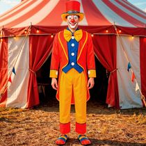 Fantasia Palhaço Adulto Luxo Completa Casaca Fraque Vermelho e Cartola Circo