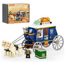 Conjunto de blocos de montar Lumibricks Western Treasure Stagecoach com iluminação LED, carruagem Velho Oeste 307 peças